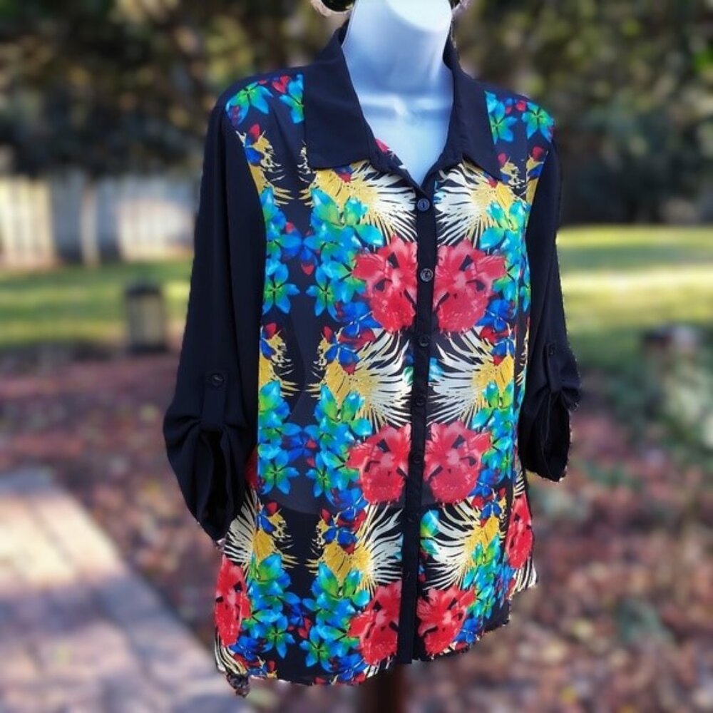 Roz & Ali Floral Blouse Like New L